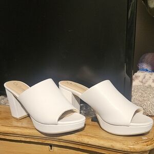 White Block Heel Platform Sandals